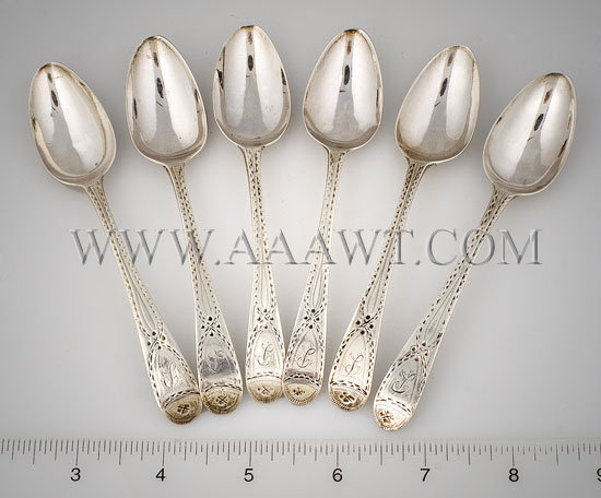Six Peter and Ann Bateman Silver Teaspoons
18th Century, scale view